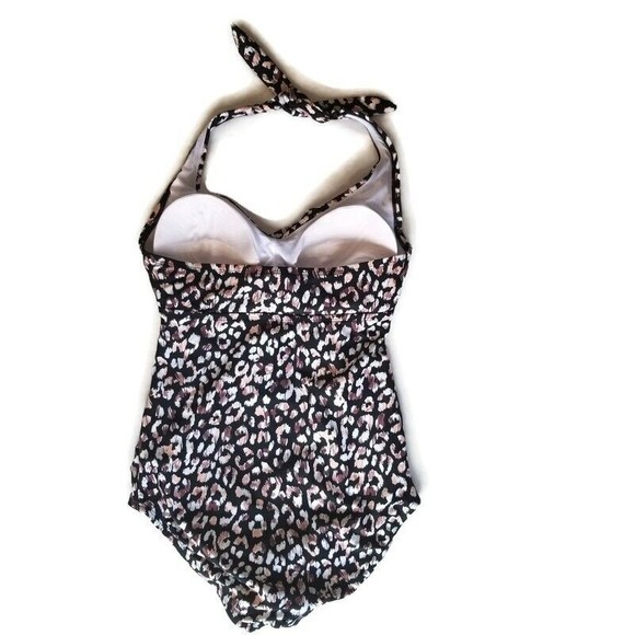 Isabel Maternity Medium One Piece Swim Suit Black Brown Halter Tie Built in Bra - Picture 3 of 9